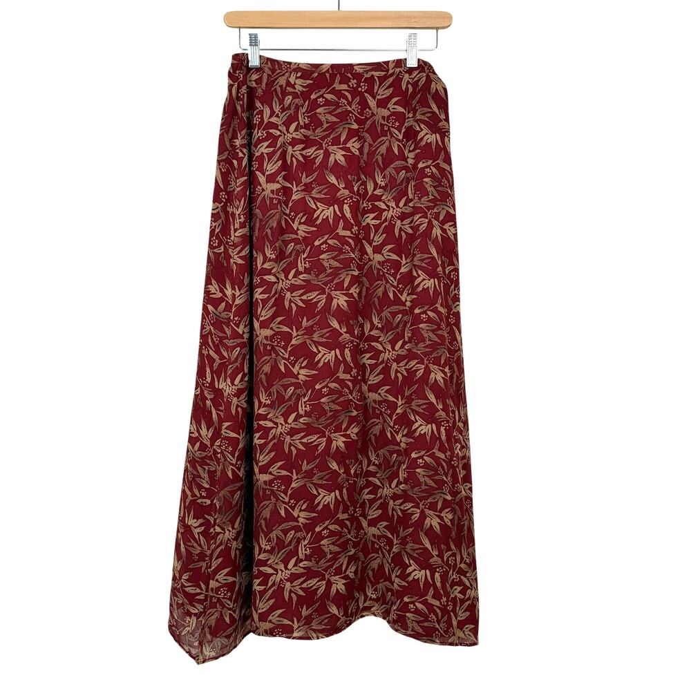 Vintage 90s Maxi Skirt Burgundy Red Floral Earthy Boho Cottage Y2K Rhapsody
